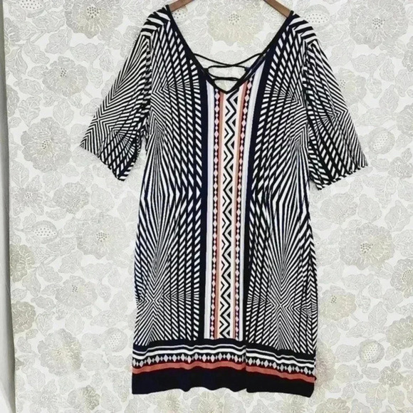 Mlle Gabrielle Geometric Print Stretched  Midi Shift Dress‎ 3x - Picture 1 of 6